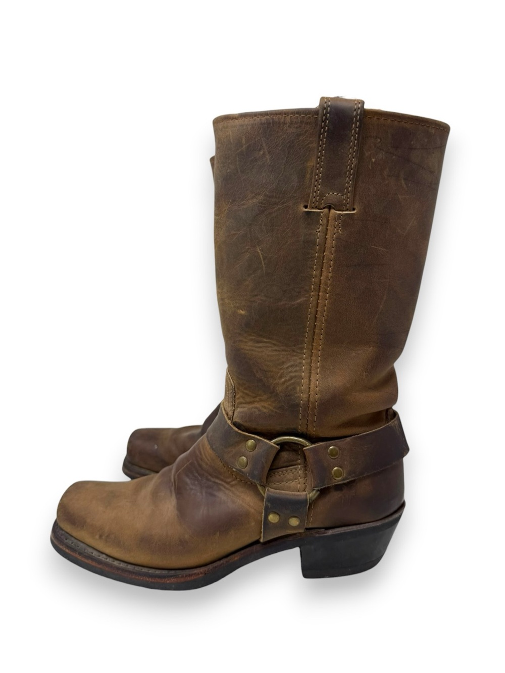 Frye Brown Leather Harness Heeled Boots - Picture 4 of 9